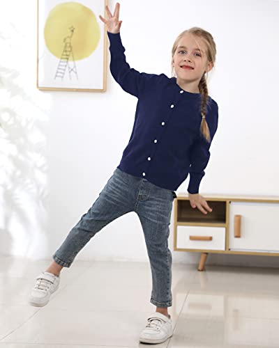 Adorel Girls Knit Cardigan School Pearl Button Down Knitwear Navy Blue 13-14 Years (Manufacturer Size 160)