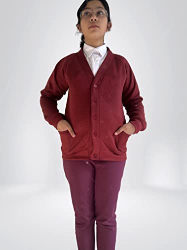 biyya® Girls School Cardigan Fleece Sweatshirt Long Sleeve Schoolwear School Uniform for Girls 5-14 Years (Maroon, 11-12 Years)