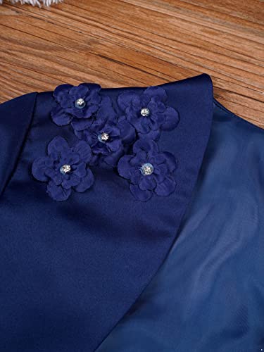 CHICTRY Girls Satin Long Sleeve Flower Bolero Shrug Short Cardigan Wedding Bridesmaid Dress Cover Up Jacket Top Navy Blue 13-14 Years