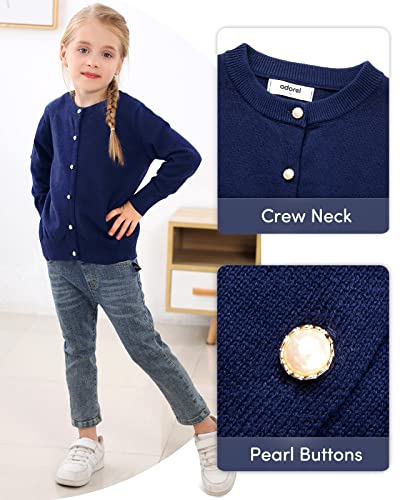 Adorel Girls Knit Cardigan School Pearl Button Down Knitwear Navy Blue 13-14 Years (Manufacturer Size 160)