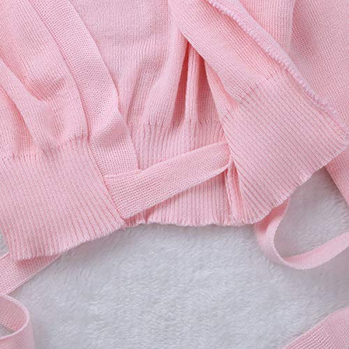 Oyolan Kids Girl Dance Wrap Top Ballet Cardigan Sweaters Knitted Long Sleeve Ballet Warm-up Top Pink- 5-6 Years