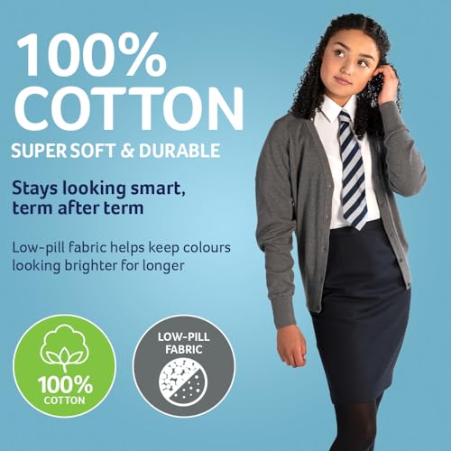Trutex Girls Cardigan, 100% Cotton, Long Sleeve, V-Neck, Kids School Uniform (Black, Size L - Age 15-16 Years)