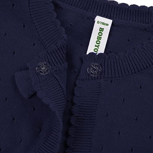 BOBOYOYO Girls Bolero Shrug 100% Cotton Knitted Cardigan Kids Long Sleeve Chlidren Dress Cover Up Navy