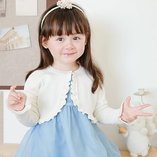 PythJooh Baby Girls Long Sleeve Bolero Cardigan Shrug Kids Wedding Frilly Knit Shrug Cover Up 1-9Years White