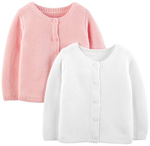 Simple Joys by Carter's Baby Girls' 2-Pack Knit Cardigan Sweaters, White/Pink, 0 Months (Pack of 2)