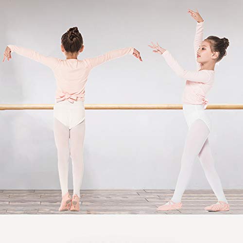 Bezioner Dance Wrap Top Ballet Cotton Crossover Cardigan Long Sleeve for Girls Womens Pink S(90-110cm)