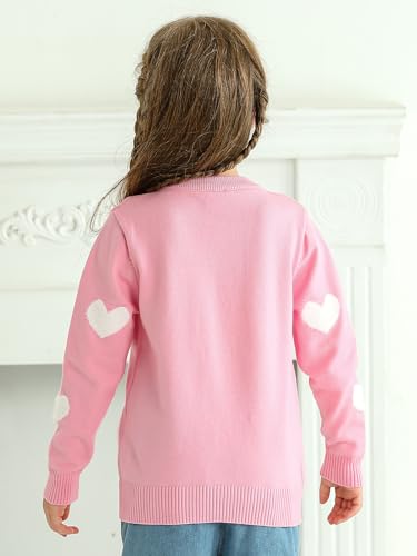Lilhowcy Baby Girls Heart Design Crew Neck Knitwear Button Cardigan Sweaters Casual Cute Outerwear (Pink,Size110,3-4Y)