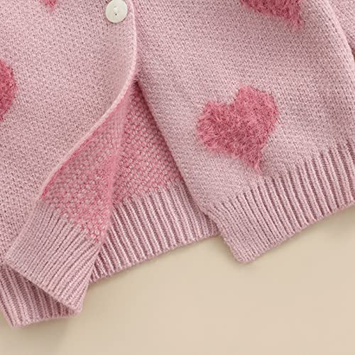 Loalirando Toddler Baby Girls Cardigan Jackets Valentine's Day Knitted Sweater Love Heart Print Long Sleeve Coats Button Knitwear (Pink, 12-18 Months)