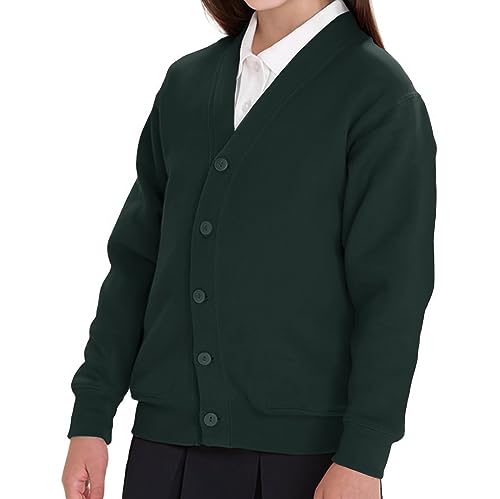Girls School Cardigans Long Sleeves Stretchy Nice Looking Smart Cardigans for Age 3 to 13 (as8, Age, 7_Years, 8_Years, Regular, Bottle Green)