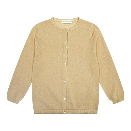 Bolerose Girls Long Sleeve Button Up Sparkle Childrens Kids Cardigan (Gold, 9-10 Years)