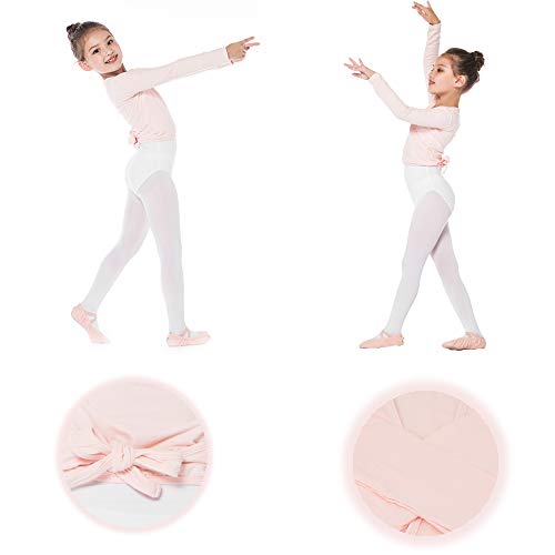 Bezioner Dance Wrap Top Ballet Cotton Crossover Cardigan Long Sleeve for Girls Womens Pink S(90-110cm)