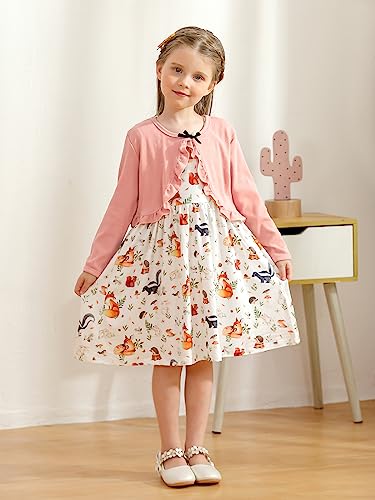 Toddler Girl Dress With Cardigan Clothes Set Kids Girls Long Sleeve Bolero Cardigan + Sundress Suit Kids Knitted Shrug Cropped Sweaters Tops Dress 2 Piece Ribbed Cardigan Dress Outfits