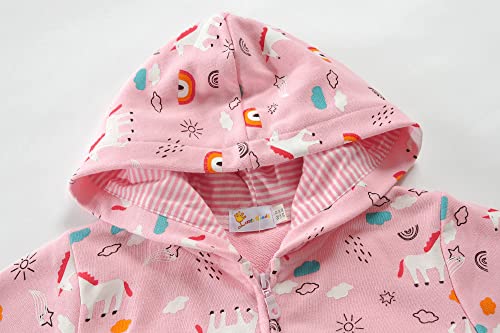 Girls Hoodie Zip Up Jumper Unicorn Bunny Horse Dinosaur Rainbow 100% Cotton Tops Long Sleeve Hooded Jackets with Hood Long Sleeve Sweatshirts for Kids 4-5 Years
