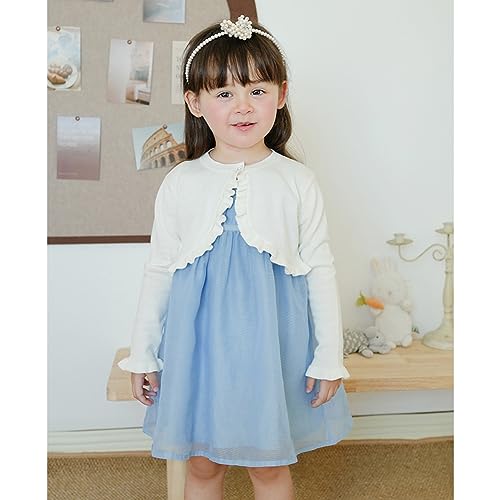 PythJooh Baby Girls Long Sleeve Bolero Cardigan Shrug Kids Wedding Frilly Knit Shrug Cover Up 1-9Years White