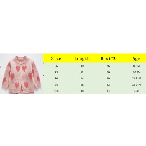 Loalirando Toddler Baby Girls Cardigan Jackets Valentine's Day Knitted Sweater Love Heart Print Long Sleeve Coats Button Knitwear (Pink, 12-18 Months)