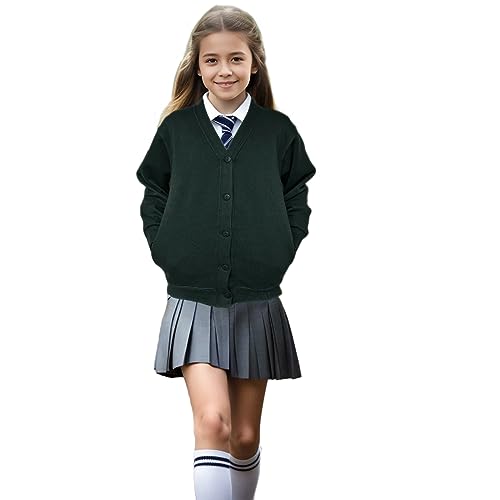 Girls School Cardigans Long Sleeves Stretchy Nice Looking Smart Cardigans for Age 3 to 13 (as8, Age, 7_Years, 8_Years, Regular, Bottle Green)