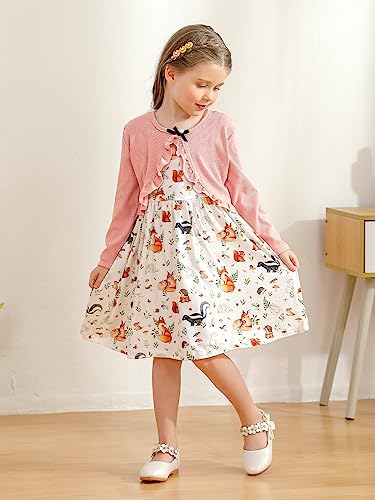 Toddler Girl Dress With Cardigan Clothes Set Kids Girls Long Sleeve Bolero Cardigan + Sundress Suit Kids Knitted Shrug Cropped Sweaters Tops Dress 2 Piece Ribbed Cardigan Dress Outfits
