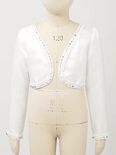 CHICTRY Girls Beaded Wedding Party Princess Bolero Shrugs Long Sleeve First Communion Cardigan Jacket White 9-10 Years