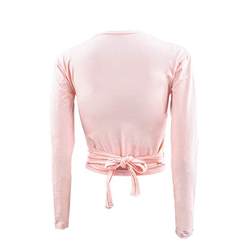 Bezioner Dance Wrap Top Ballet Cotton Crossover Cardigan Long Sleeve for Girls Womens Pink S(90-110cm)