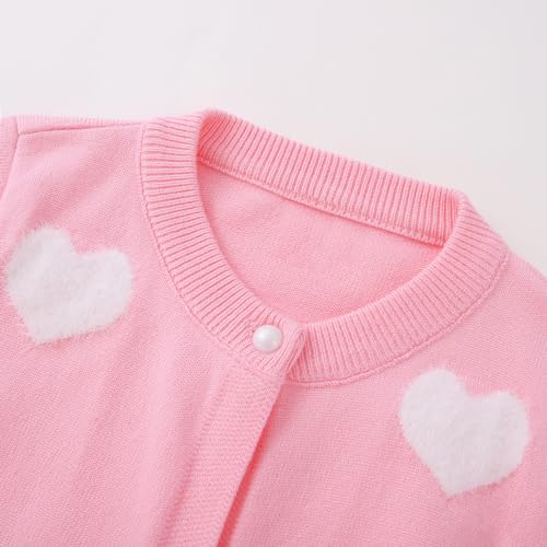 Lilhowcy Baby Girls Heart Design Crew Neck Knitwear Button Cardigan Sweaters Casual Cute Outerwear (Pink,Size110,3-4Y)