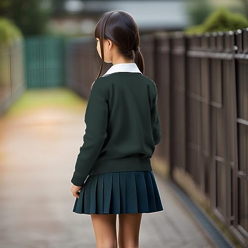 Girls School Cardigans Long Sleeves Stretchy Nice Looking Smart Cardigans for Age 3 to 13 (as8, Age, 7_Years, 8_Years, Regular, Bottle Green)