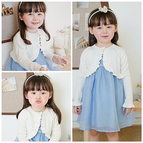 PythJooh Baby Girls Long Sleeve Bolero Cardigan Shrug Kids Wedding Frilly Knit Shrug Cover Up 1-9Years White