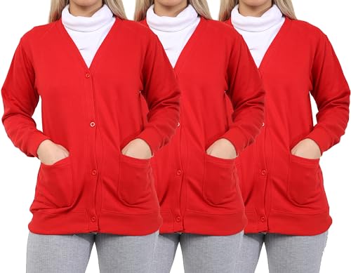 GW CLASSY OUTFIT Girls School Cardigan (Pack of 3) Kids Button Cardigan Button Fleece Schoolwear Kids Uniform Sweatshirts UK Size 5-13 Years (7-8 Years, 3X Red)