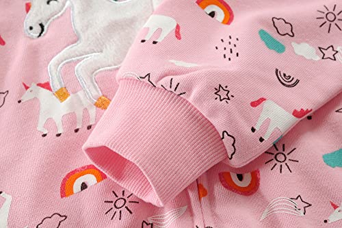 Girls Hoodie Zip Up Jumper Unicorn Bunny Horse Dinosaur Rainbow 100% Cotton Tops Long Sleeve Hooded Jackets with Hood Long Sleeve Sweatshirts for Kids 4-5 Years