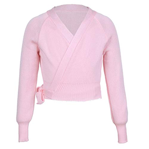 Freebily Girls Ballet Dance Cross-Over Cardigan Knit Wrap Top Warm-up Dancewear Sweater for Kids (Side Ties Pink, 3-4 Years)