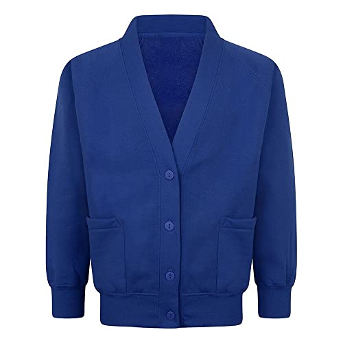 Girls Fleece Cardigan School Uniform Long Sleeve Sweat Cardigan Button Style Front Pockets Uniform Royal Blue