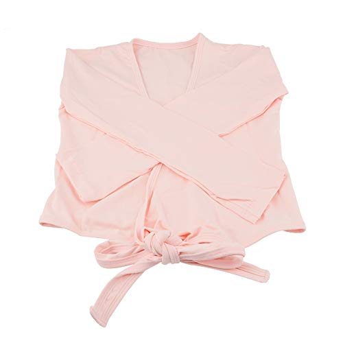 Bezioner Dance Wrap Top Ballet Cotton Crossover Cardigan Long Sleeve for Girls Womens Pink S(90-110cm)