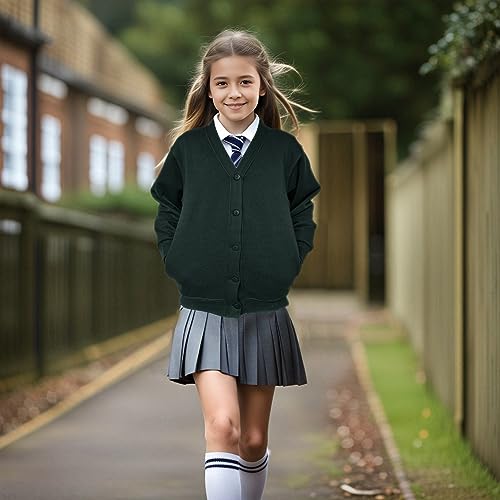 Girls School Cardigans Long Sleeves Stretchy Nice Looking Smart Cardigans for Age 3 to 13 (as8, Age, 7_Years, 8_Years, Regular, Bottle Green)