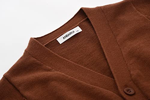 BINIDUCKLING Boys Girls V-Neck School Cardigans Long Sleeve Button-up Knitwear for School Uniform（Brown,160）