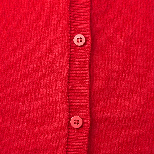 CUNYI Girls Crewneck Cardigan Lightweight Button-up Cotton Knit Sweater with Buttons School Uniform Casual Cute Coat Outerwear, Red 160
