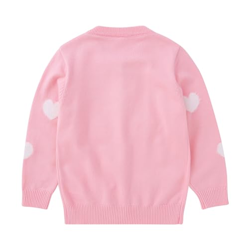 Lilhowcy Baby Girls Heart Design Crew Neck Knitwear Button Cardigan Sweaters Casual Cute Outerwear (Pink,Size110,3-4Y)