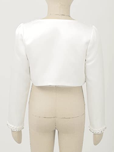 CHICTRY Girls Beaded Wedding Party Princess Bolero Shrugs Long Sleeve First Communion Cardigan Jacket White 9-10 Years