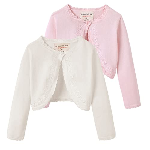 PythJooh Baby Girl Long Sleeve Frilly Bolero Cardigan Infants Knitted Shrug Sweater with Flowers Embroidery for 0-3Years Cream White