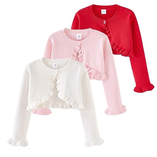 PythJooh Baby Girls Long Sleeve Bolero Cardigan Shrug Kids Wedding Frilly Knit Shrug Cover Up 1-9Years White