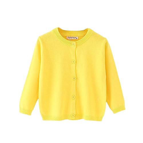 PythJooh Kids Cardigan Girls Boys Long Sleeve Solid Color Knitwear Sweatshirt Children Jersey Cardigan Outerwear 1-6Years Yellow