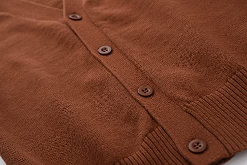 BINIDUCKLING Boys Girls V-Neck School Cardigans Long Sleeve Button-up Knitwear for School Uniform（Brown,160）