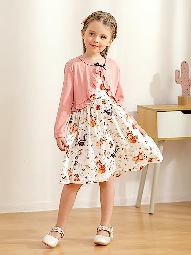 Toddler Girl Dress With Cardigan Clothes Set Kids Girls Long Sleeve Bolero Cardigan + Sundress Suit Kids Knitted Shrug Cropped Sweaters Tops Dress 2 Piece Ribbed Cardigan Dress Outfits