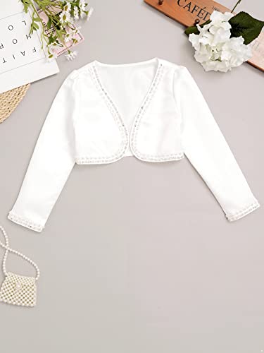 CHICTRY Girls Beaded Wedding Party Princess Bolero Shrugs Long Sleeve First Communion Cardigan Jacket White 9-10 Years