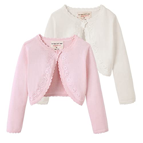 PythJooh Baby Girl Long Sleeve Frilly Bolero Cardigan Infants Knitted Shrug Sweater with Flowers Embroidery for 0-3Years Cream White