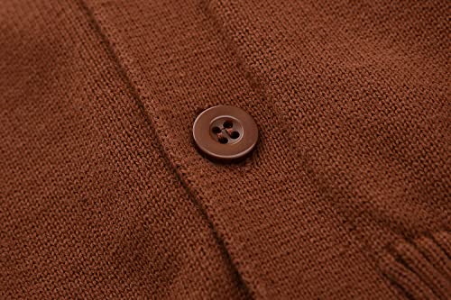 BINIDUCKLING Boys Girls V-Neck School Cardigans Long Sleeve Button-up Knitwear for School Uniform（Brown,160）