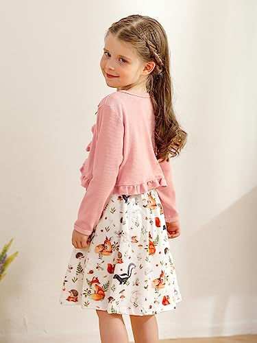 Toddler Girl Dress With Cardigan Clothes Set Kids Girls Long Sleeve Bolero Cardigan + Sundress Suit Kids Knitted Shrug Cropped Sweaters Tops Dress 2 Piece Ribbed Cardigan Dress Outfits