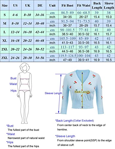 Belle Poque Girls Cute Vintage Cherries 3/4 Sleeve Front Buttons Embroidered Cardigan Shrug BP0609-1XL