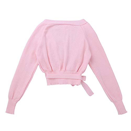Freebily Girls Ballet Dance Cross-Over Cardigan Knit Wrap Top Warm-up Dancewear Sweater for Kids (Side Ties Pink, 3-4 Years)