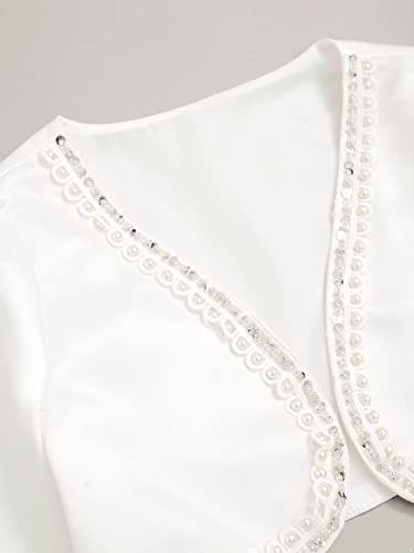CHICTRY Girls Beaded Wedding Party Princess Bolero Shrugs Long Sleeve First Communion Cardigan Jacket White 9-10 Years