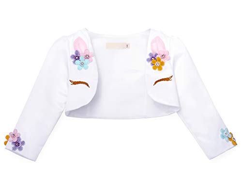 AmzBarley Unicorn Cardigan for Girls Party Dress Cover up Shrug Long Sleeves Cardigans Childs Kids Holiday Boleros Outerwear Age 5-6 Years White