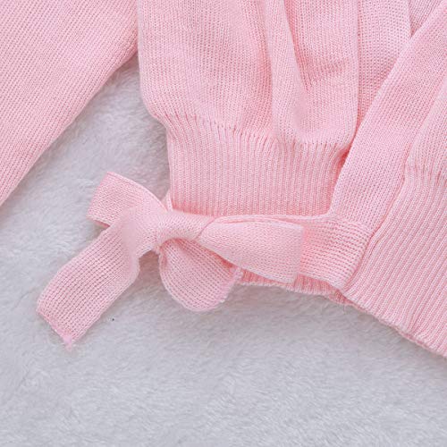 Freebily Girls Ballet Dance Cross-Over Cardigan Knit Wrap Top Warm-up Dancewear Sweater for Kids (Side Ties Pink, 3-4 Years)